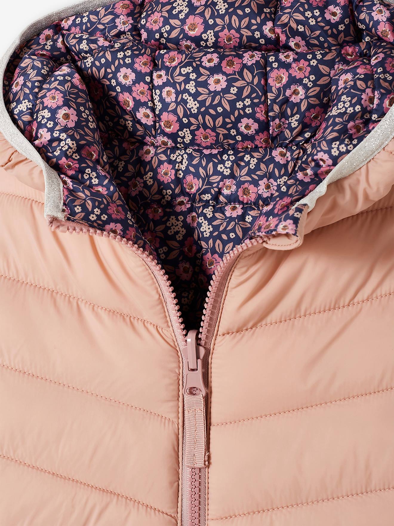 Doudoune à capuche légère réversible fille anthracite imprimé