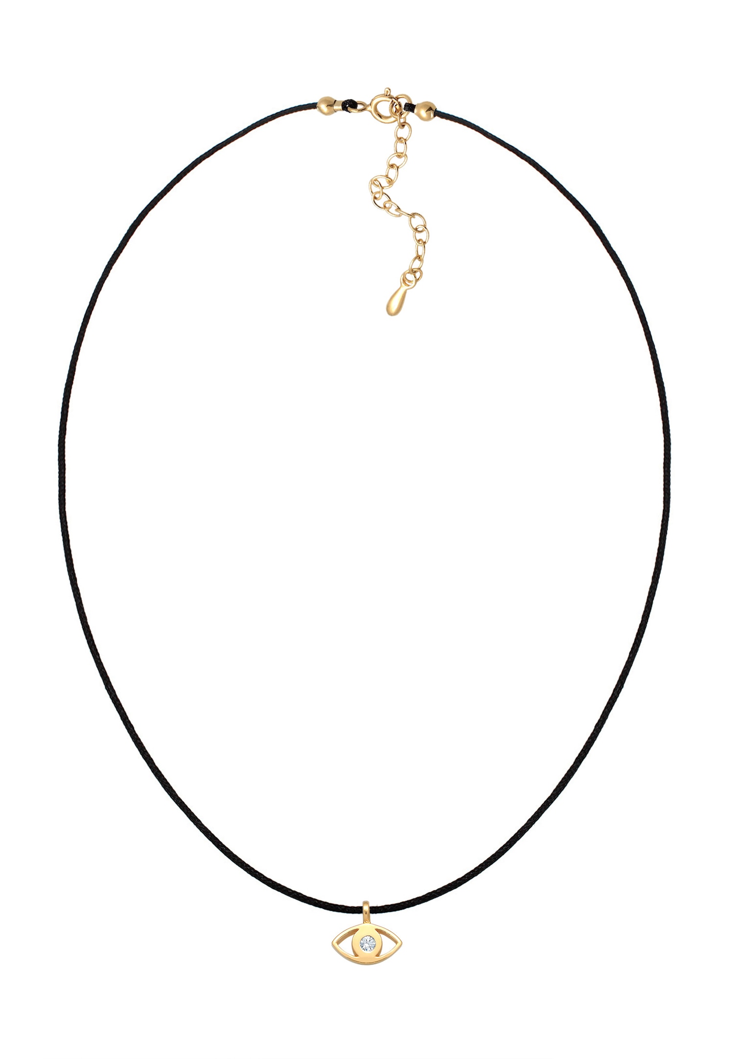 Collana girocollo da donna Elli con ciondolo occhio di Allah, cristalli e tessuto in argento sterling 925 placcato oro