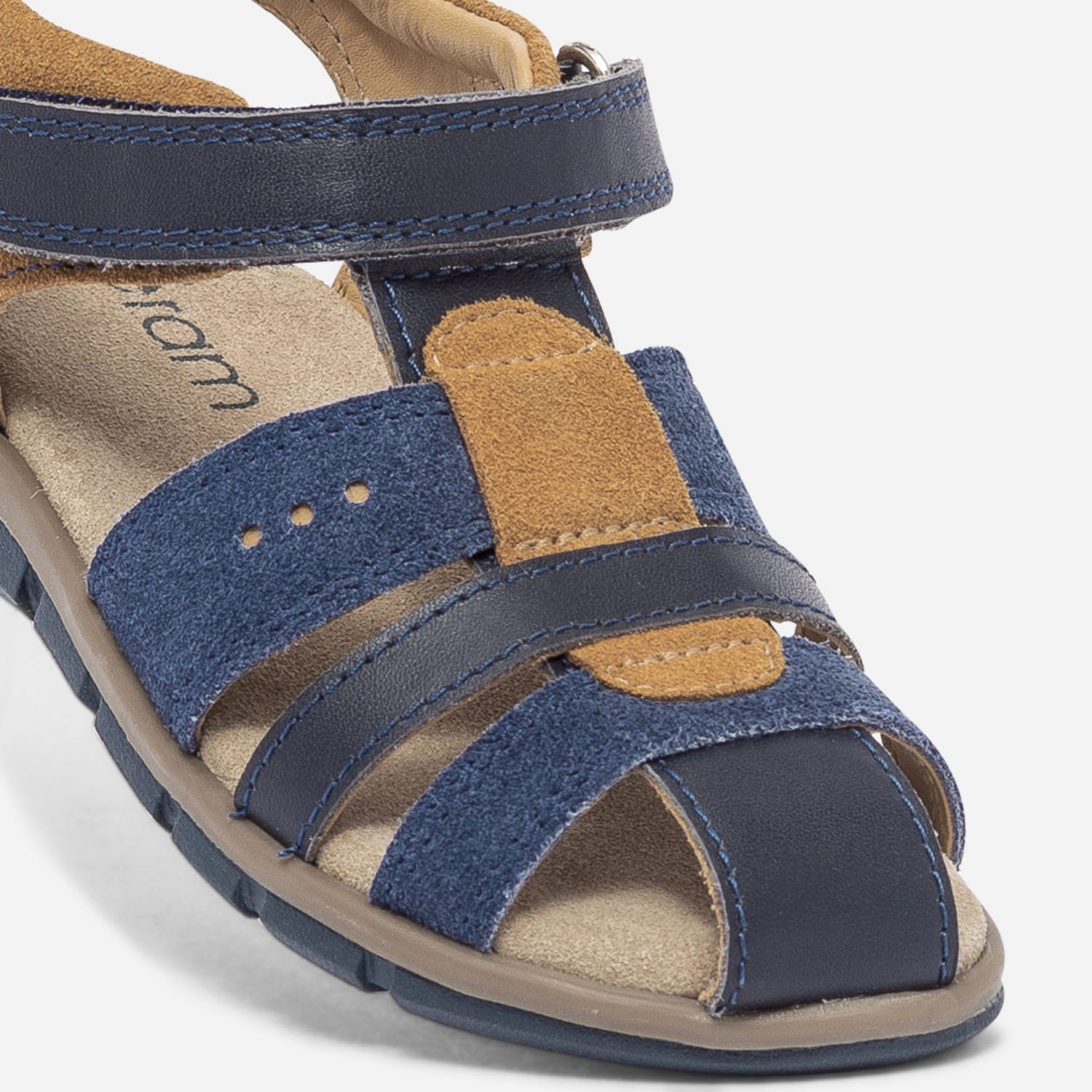 Sandale marine et camel en cuir velours