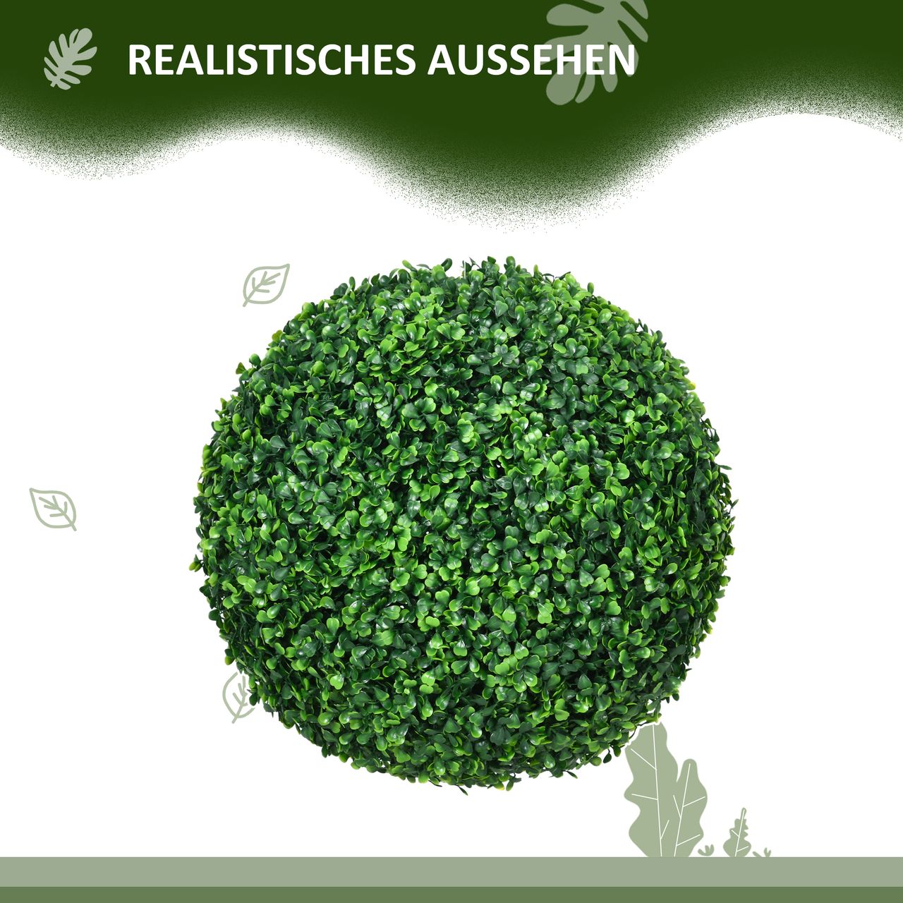 HOMCOM Buchsbaumkugel 2er Set, Künstliche Pflanzen, Zimmerpflanze mit UV-Schutz