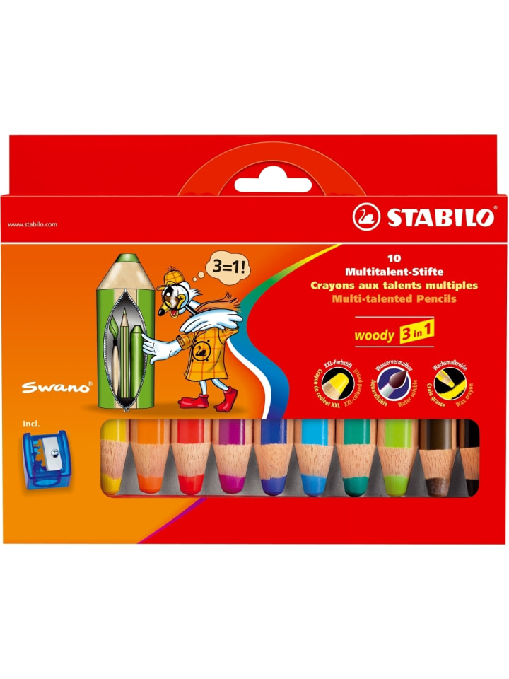 STABILO Holzfarbstift woody 3 in 1 Kartonetui mit 10 Stiften und 1 Spitzer günstig kaufen onesize