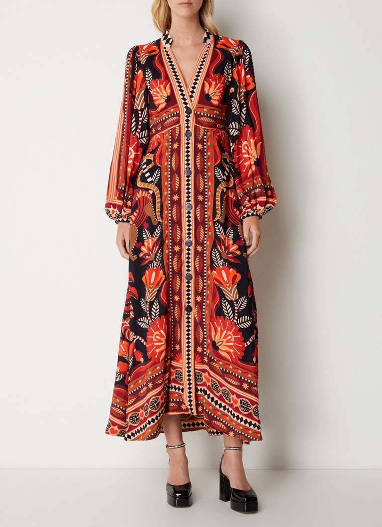 Farm Rio maxi dress with floral print and balloon sleeves