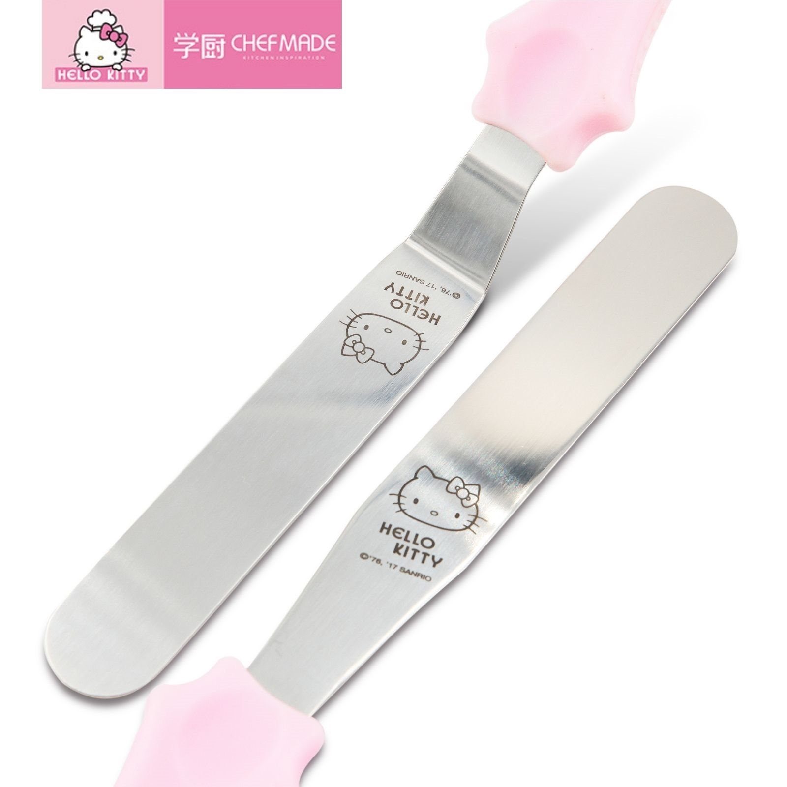 Chefmade Tortenmodellierer Hello Kitty Tortenmodelierer 2er Set Pink, (CHEFMADE, HELLO KITTY, Pink, 230x25mm, 2er Set Tortenmodelierer, Kuchenspachtel, Kuchenpalette, Edelstahl Spachtel für Torten und Kuchen, 2-tlg., Premium), Tortenspachtel mit Sili