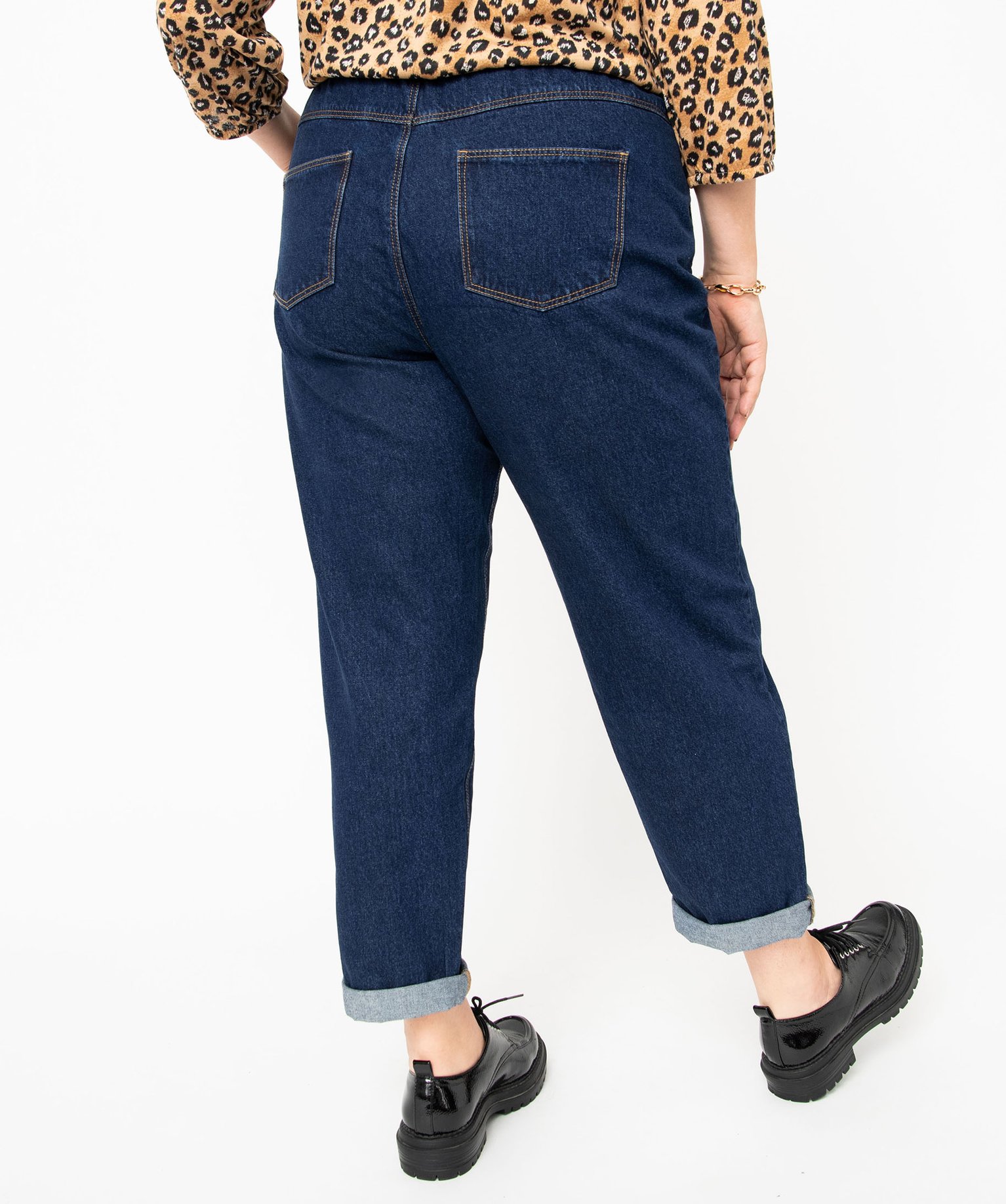 Jean femme grande taille délavé coupe mom taille élastiquée brut | GEMO