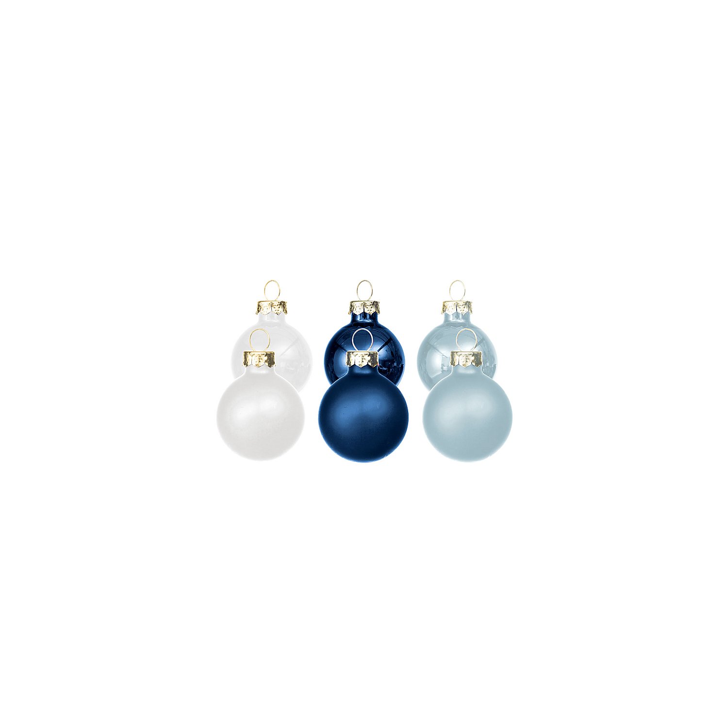 Weihnachtskugeln aus Glas, blau, weiß, 2 cm Ø, 25 Stück