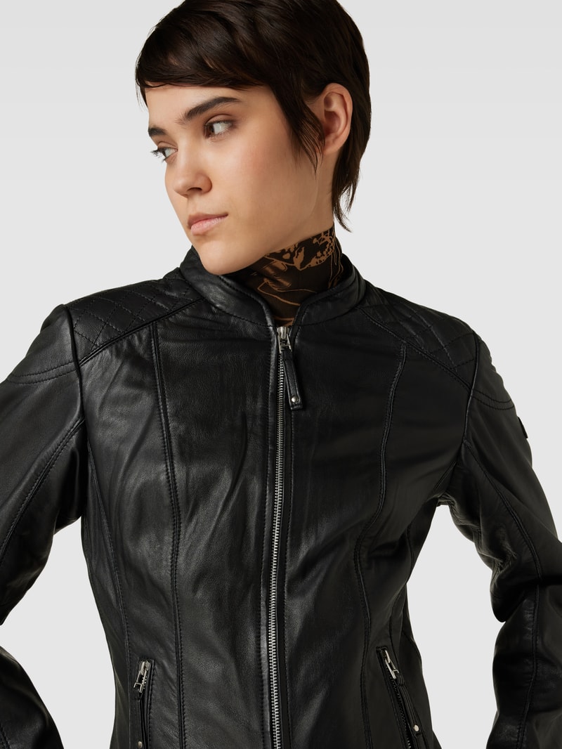 Lederjacke mit Steppnähten in black
