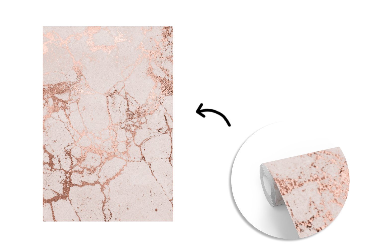 MuchoWow Fototapete Marmor - Rosa - Roségold, Matt, bedruckt, (3 St), Montagefertig Vinyl Tapete für Wohnzimmer, Wandtapete