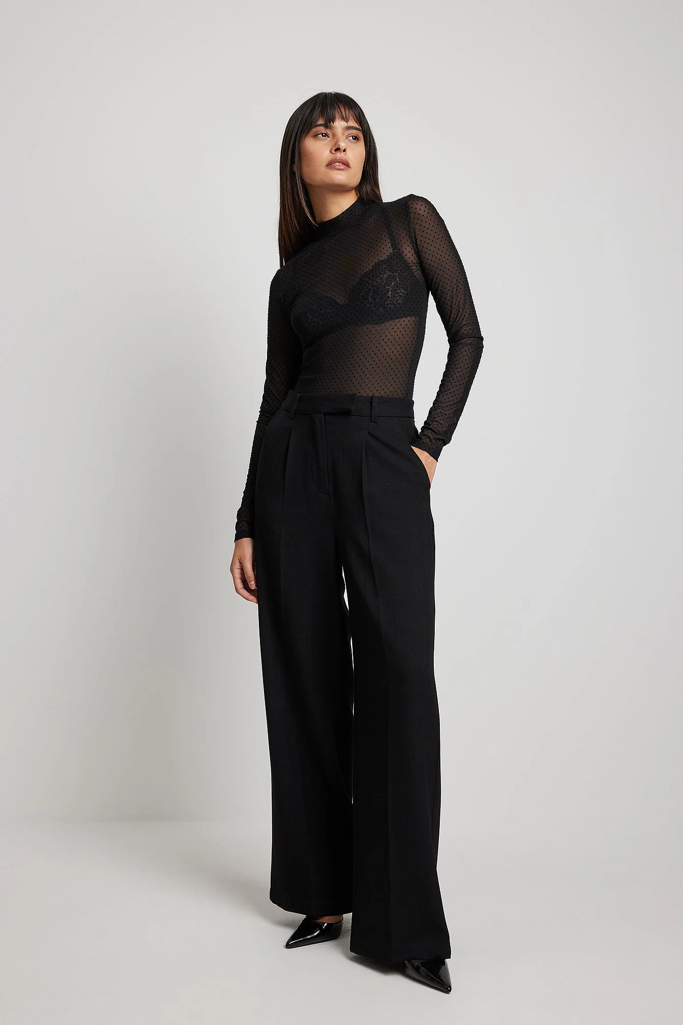 High Neck Swiss Dot Mesh Top