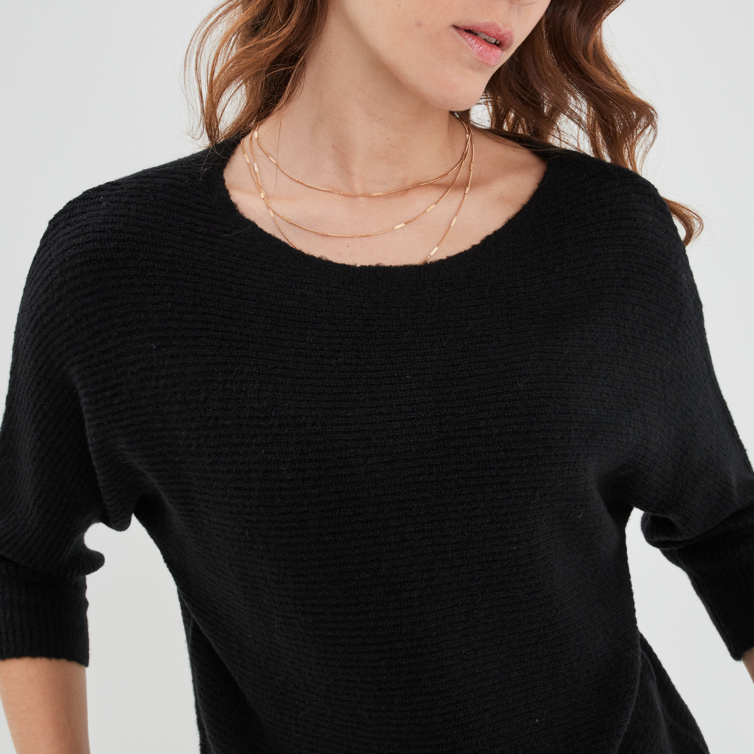 Pull manches 3 4 chauve-souris noir femme | La Halle