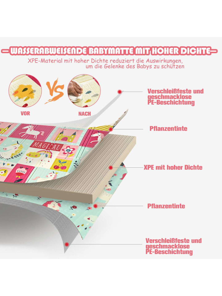 COSTWAY Spielmatte doppelseitig in Rosa günstig kaufen 200 cm