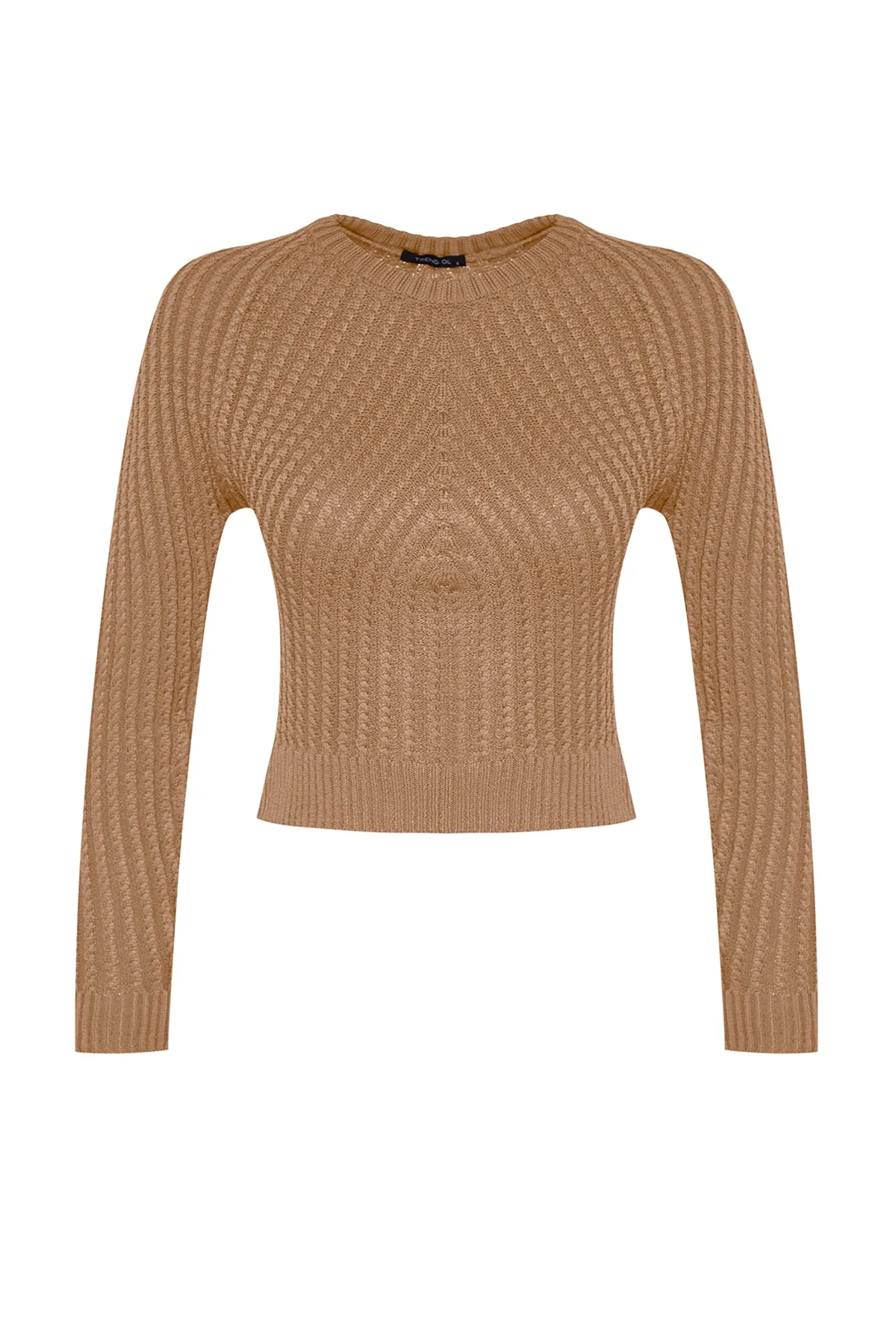 Trendyol Collection  Kurzer Strickpullover mit Rundhalsausschnitt in Kamel TWOAW24KZ00765