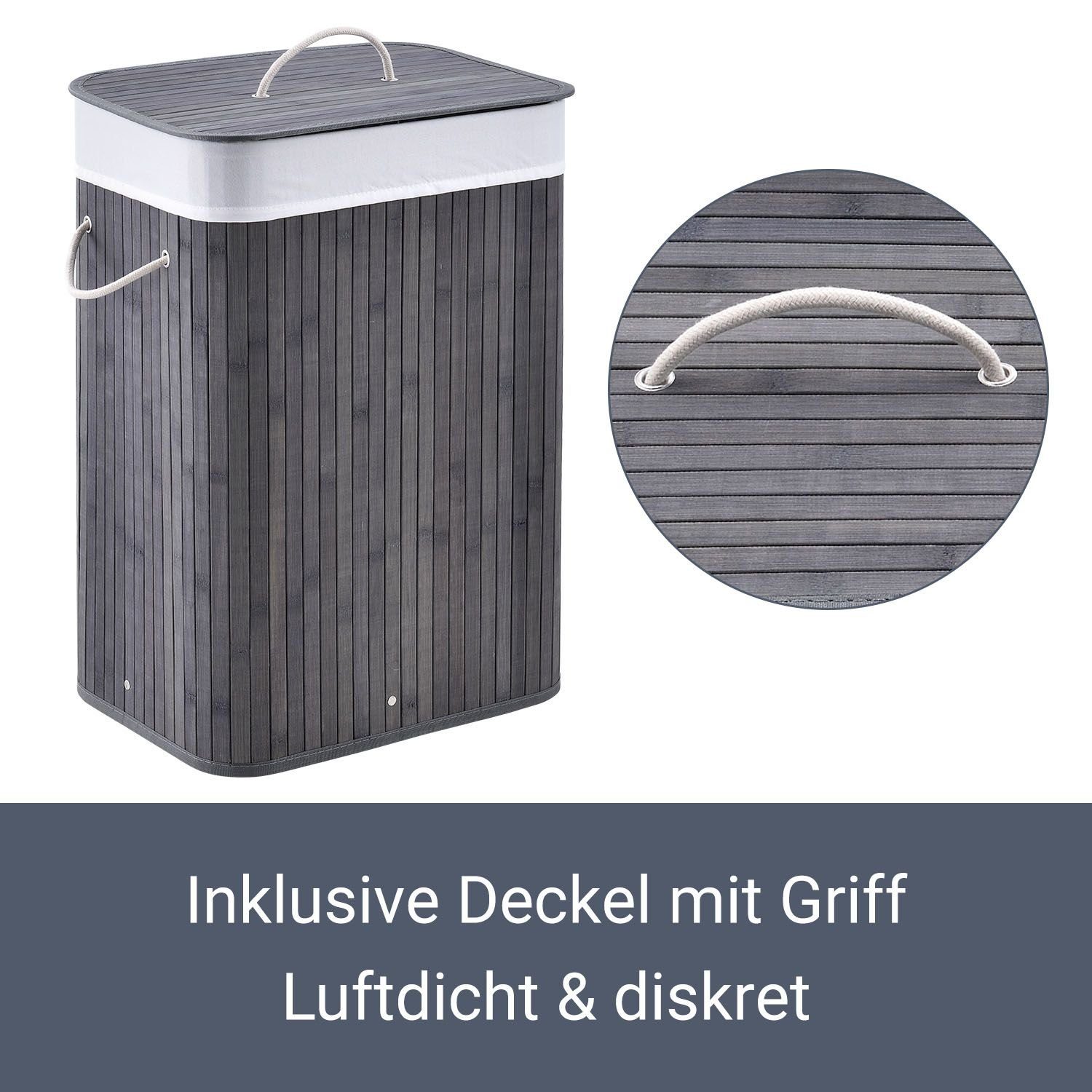 Juskys Wäschekorb Curly 72 L, 72 l, mit Tragegriffe, Deckel, Wäschesack waschbar, platzsparend