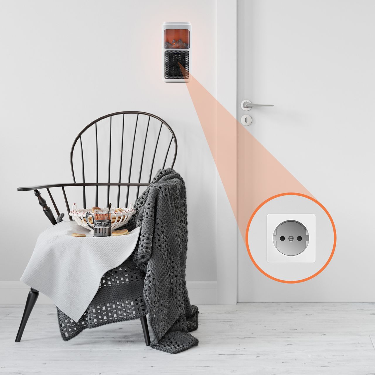TroniTechnik Steckdosen Heizlüfter Mini, Kaminfeuereffekt LCD Display Keramik 400W