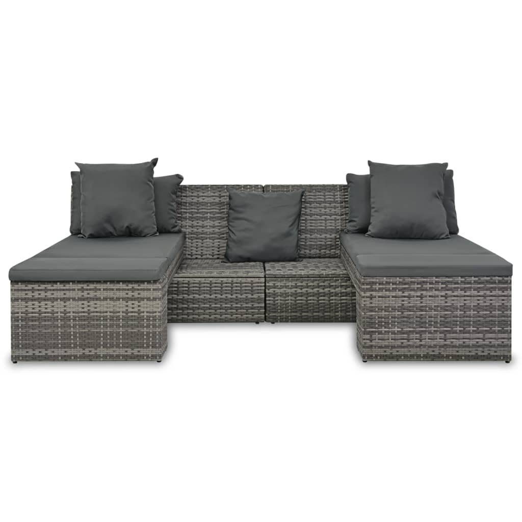 vidaXL Loungesofa 4-tlg. Garten-Sofagarnitur mit Kissen Grau Poly Rattan