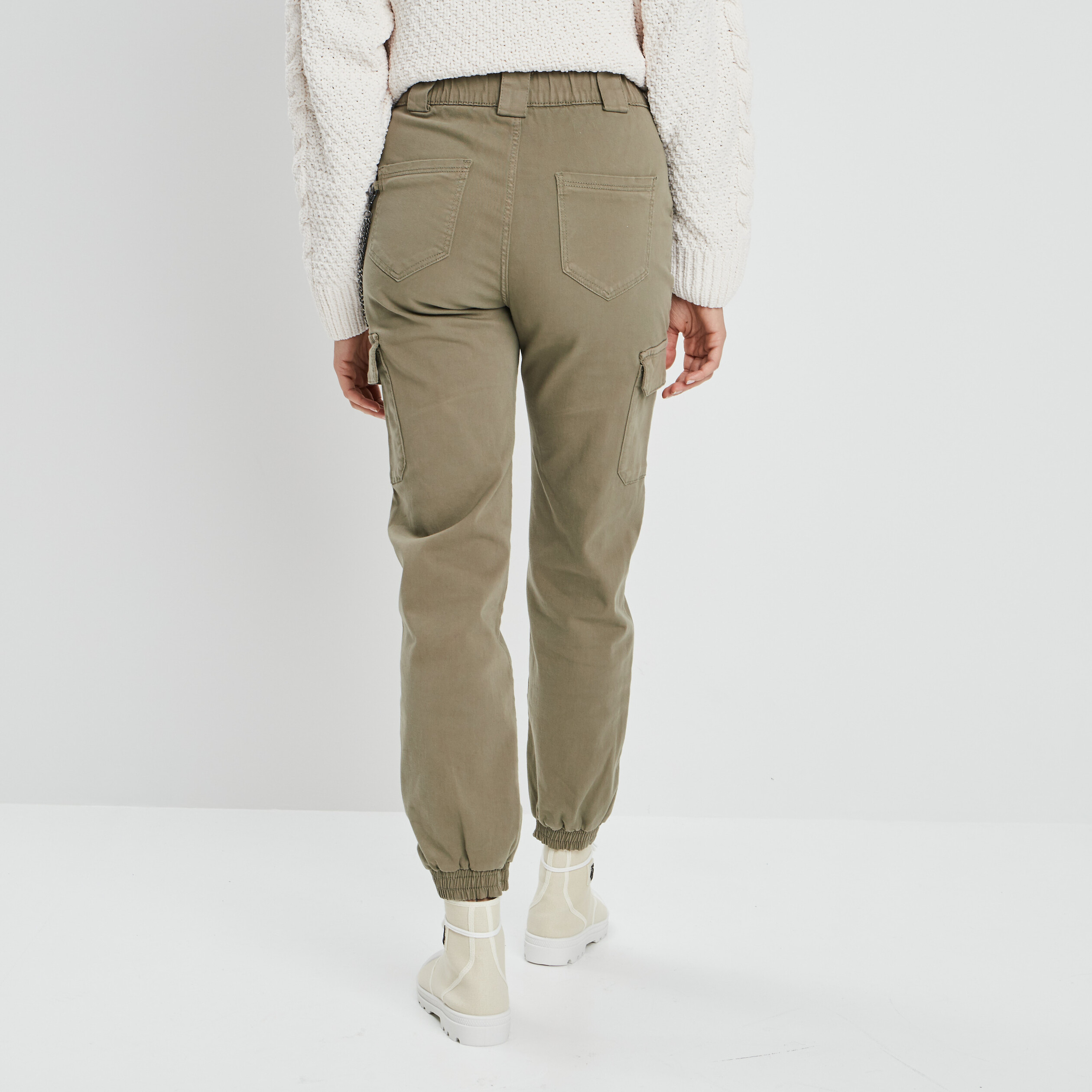 Pantalon cargo avec chaîne vert kaki femme | La Halle