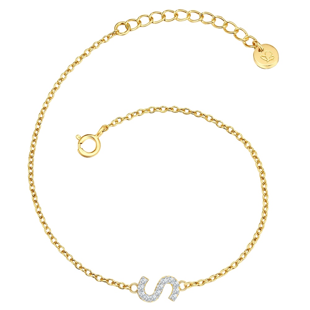 Glanzstücke München Bracelet en argent Lettre S Argent sterling Oxyde de zirconium (CZ) en Or jaune Bracelet