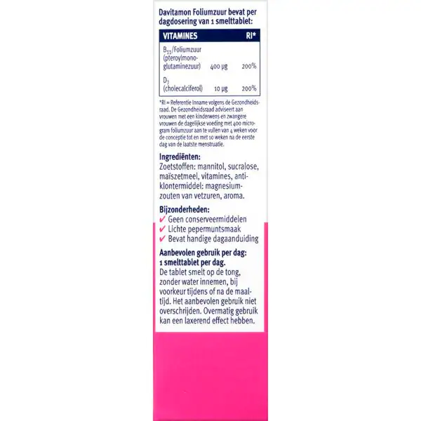 Davitamon folio rūgšties ir vitamino D3 tirpstančios tabletės, 84 vnt.