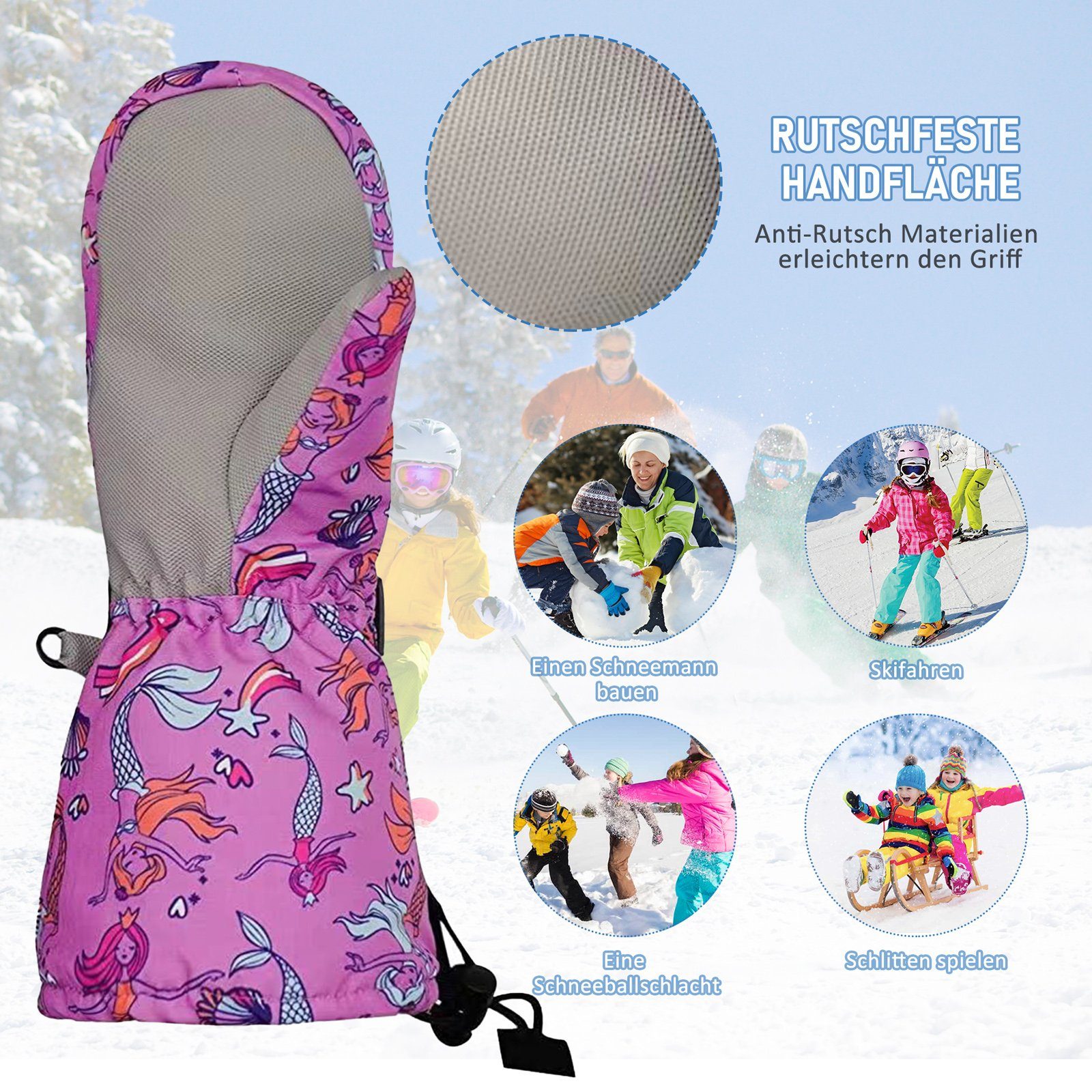 CALIYO Skihandschuhe Winterhandschuhe für Kinder, Handschuhe, atmungsaktiv, warm Outdoor-Skifahren, für Babys, Jungen und Mädchen, von 2 bis 6 Jahren