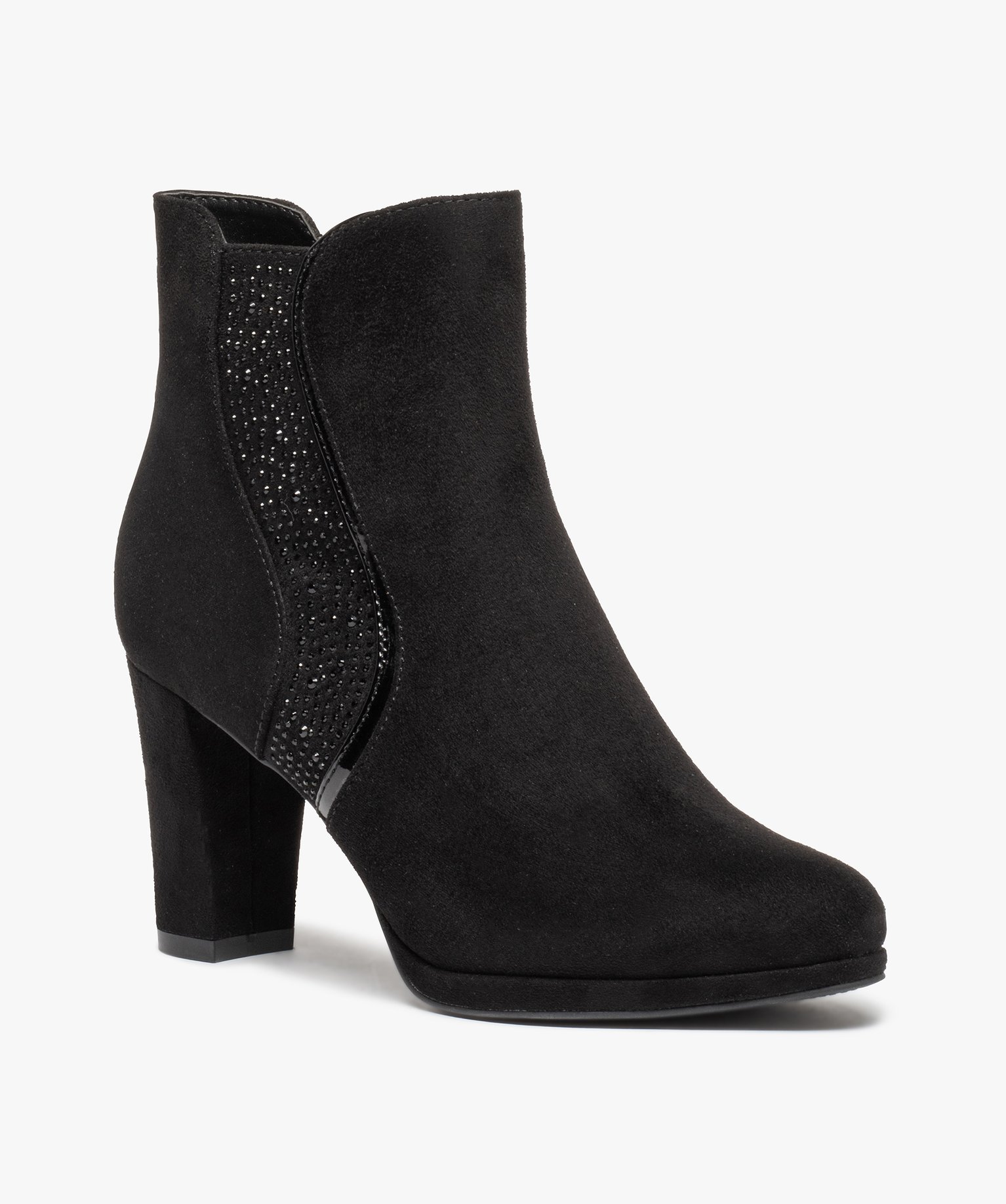 Boots femme à talon haut et détails pailletés noir | GEMO