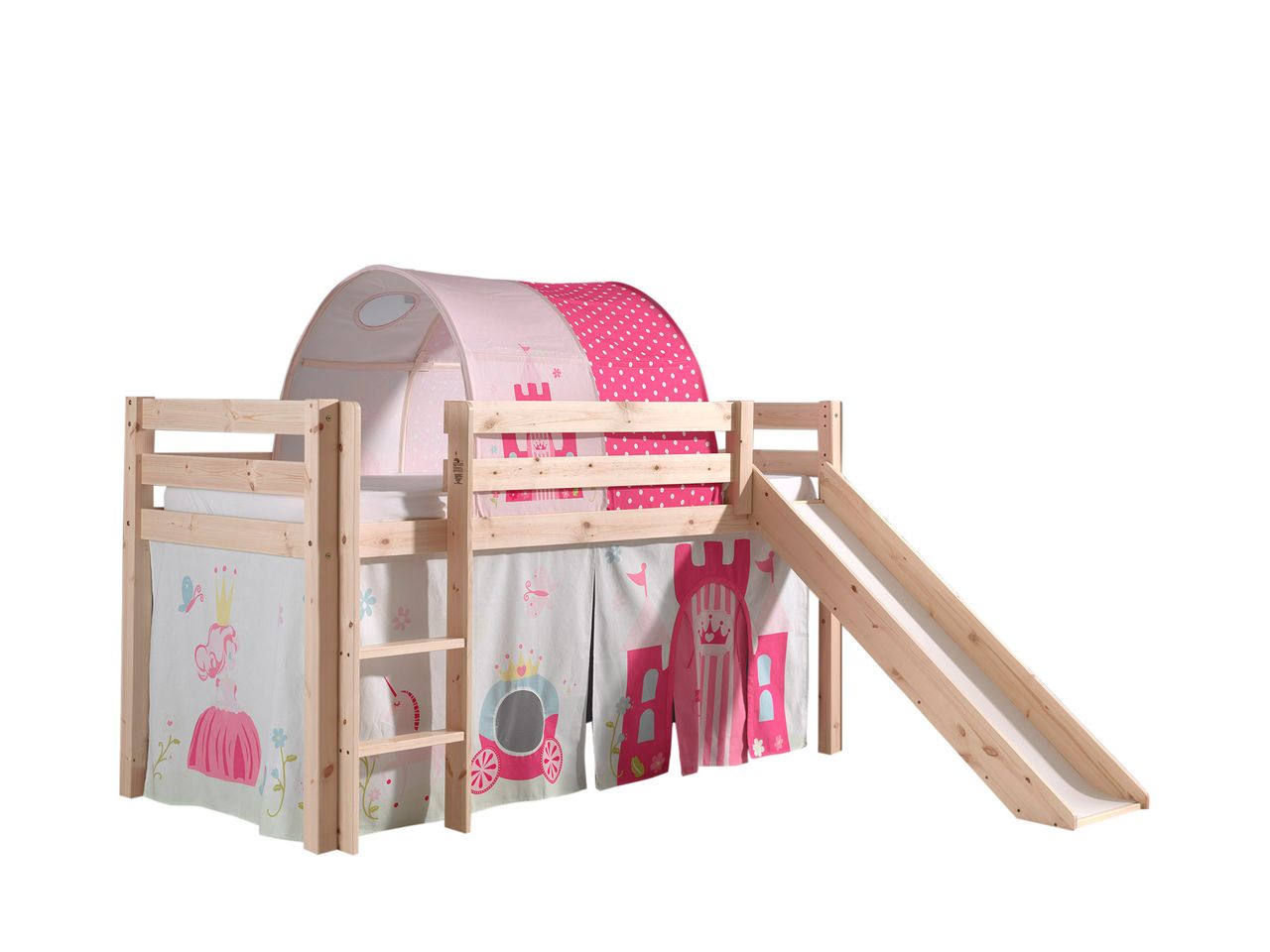 VIPACK Spielbett Pino inkl. Rutsche mit Textilset Vorhang und Tunnel 
