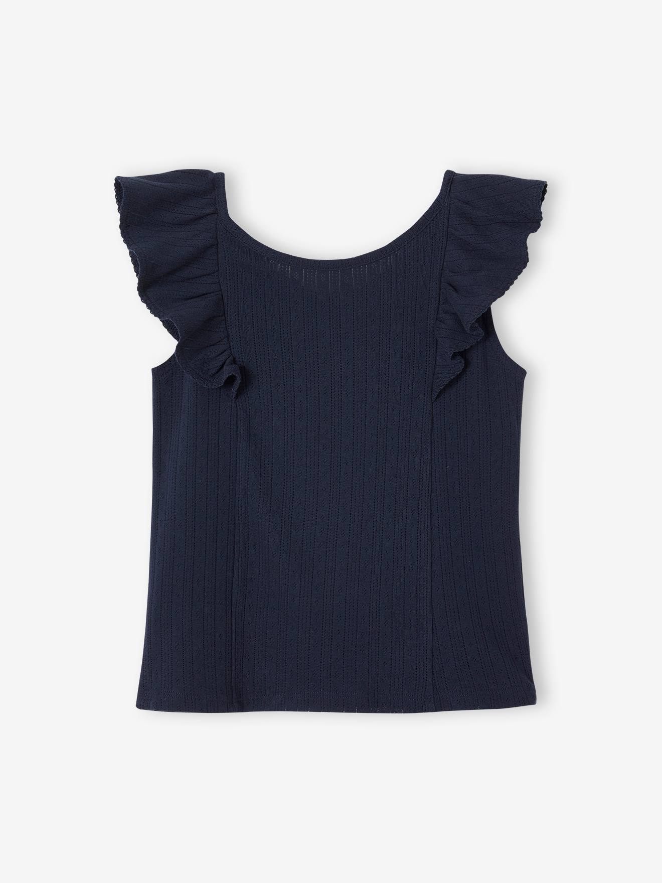 Vertbaudet Mädchen Volant-Top aus Pointelle-Jersey Oeko-Tex - smaragdgrün