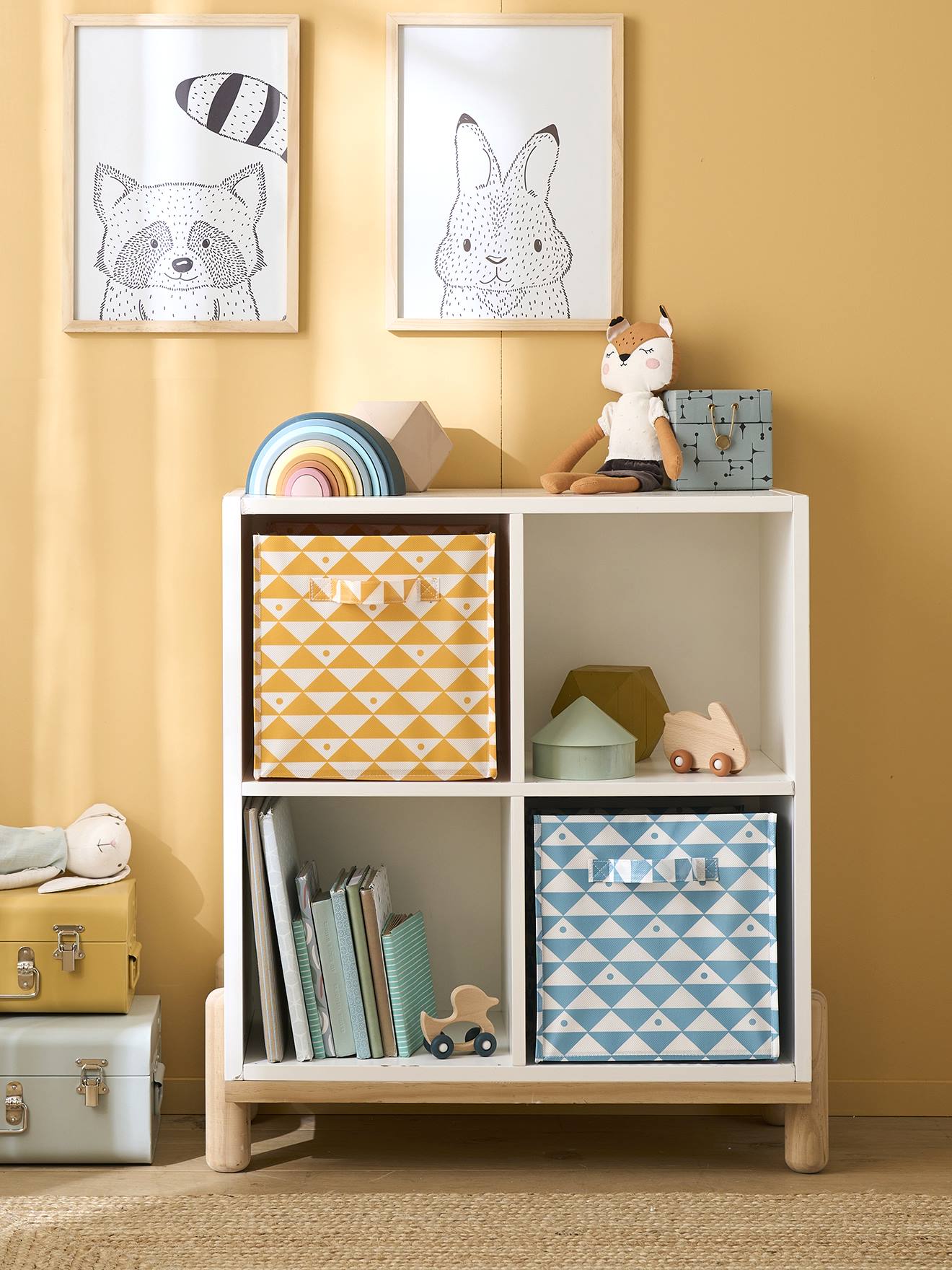 Lot de 2 bacs de rangement jaune + bleu