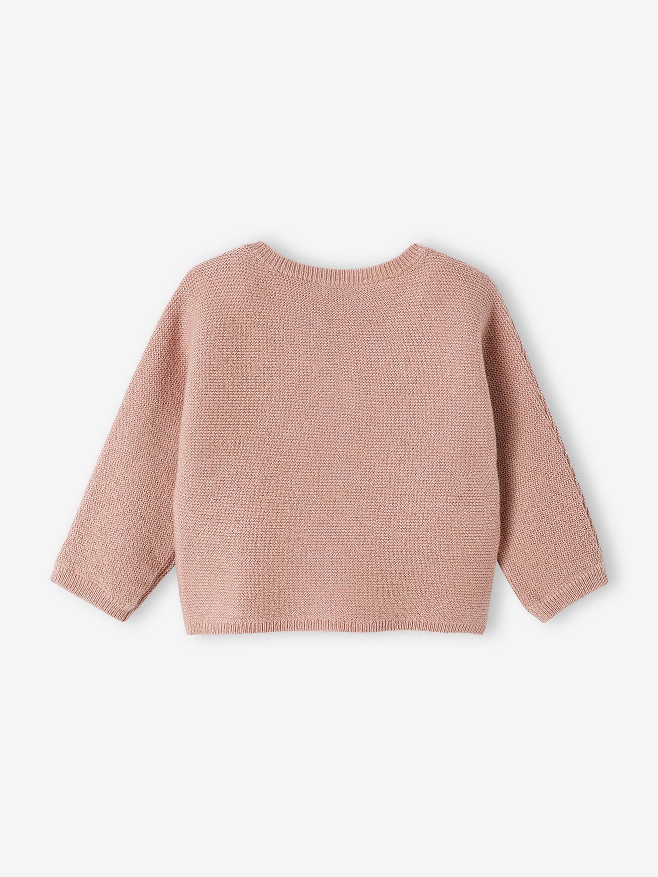 Cardigan brassière bébé en laine et coton rose poudré