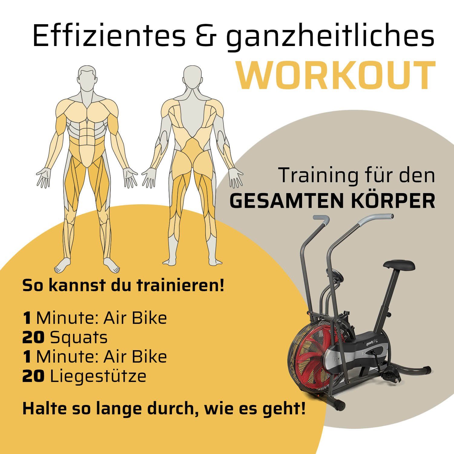 SportPlus Heimtrainer SP-FB-1000, AirBike, Fan-Bike, stufenloser Widerstand, Luftwiderstand, SP-FB-1000