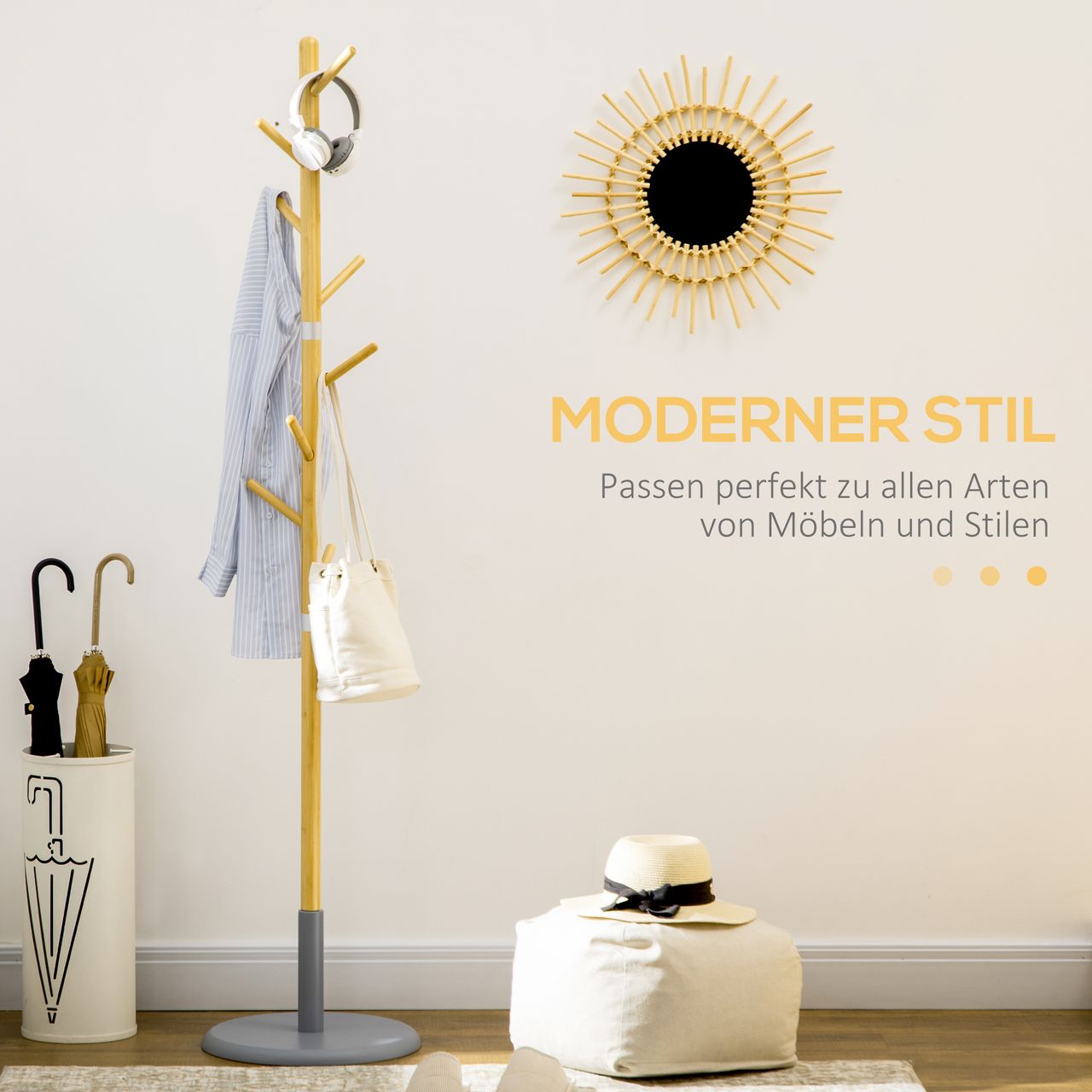 HOMCOM Garderobenständer Standgarderobe 175,6cm Kleiderständer mit 8 Haken