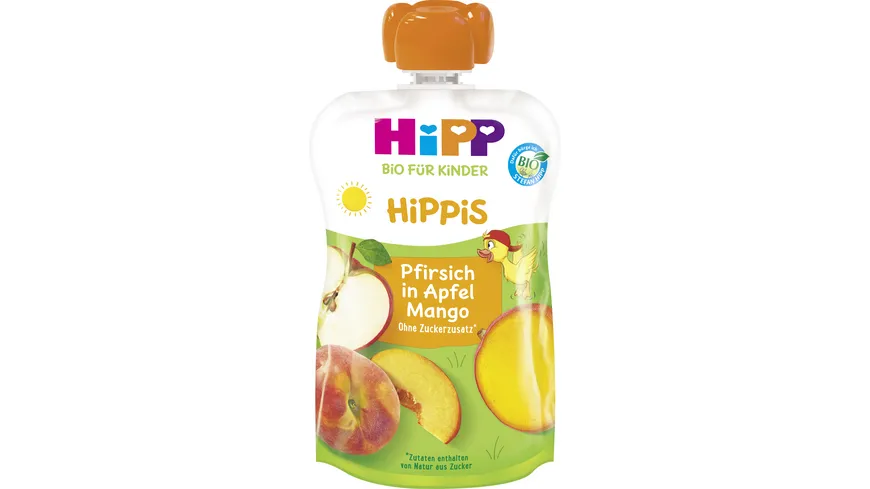 HiPP HiPPis im Quetschbeutel: Pfirsich in Apfel-Mango ohne Zuckerzusatz 100 g