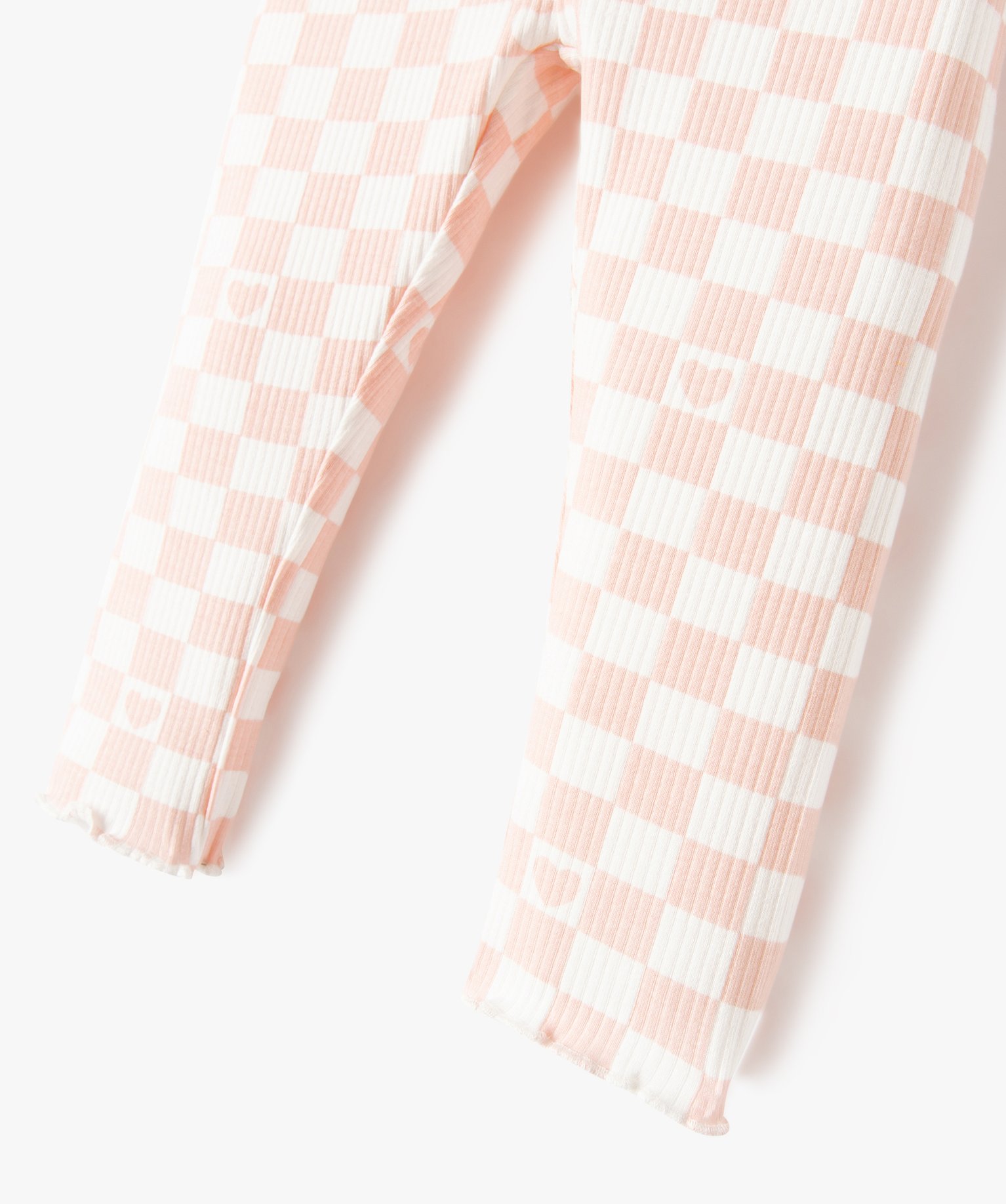 Legging bébé fille en maille ctelée à carreaux rose | GEMO