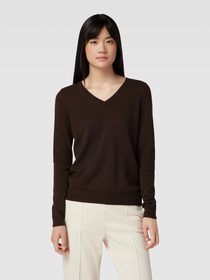 Strickpullover aus Kaschmir mit V-Ausschnitt in schokobraun meliert