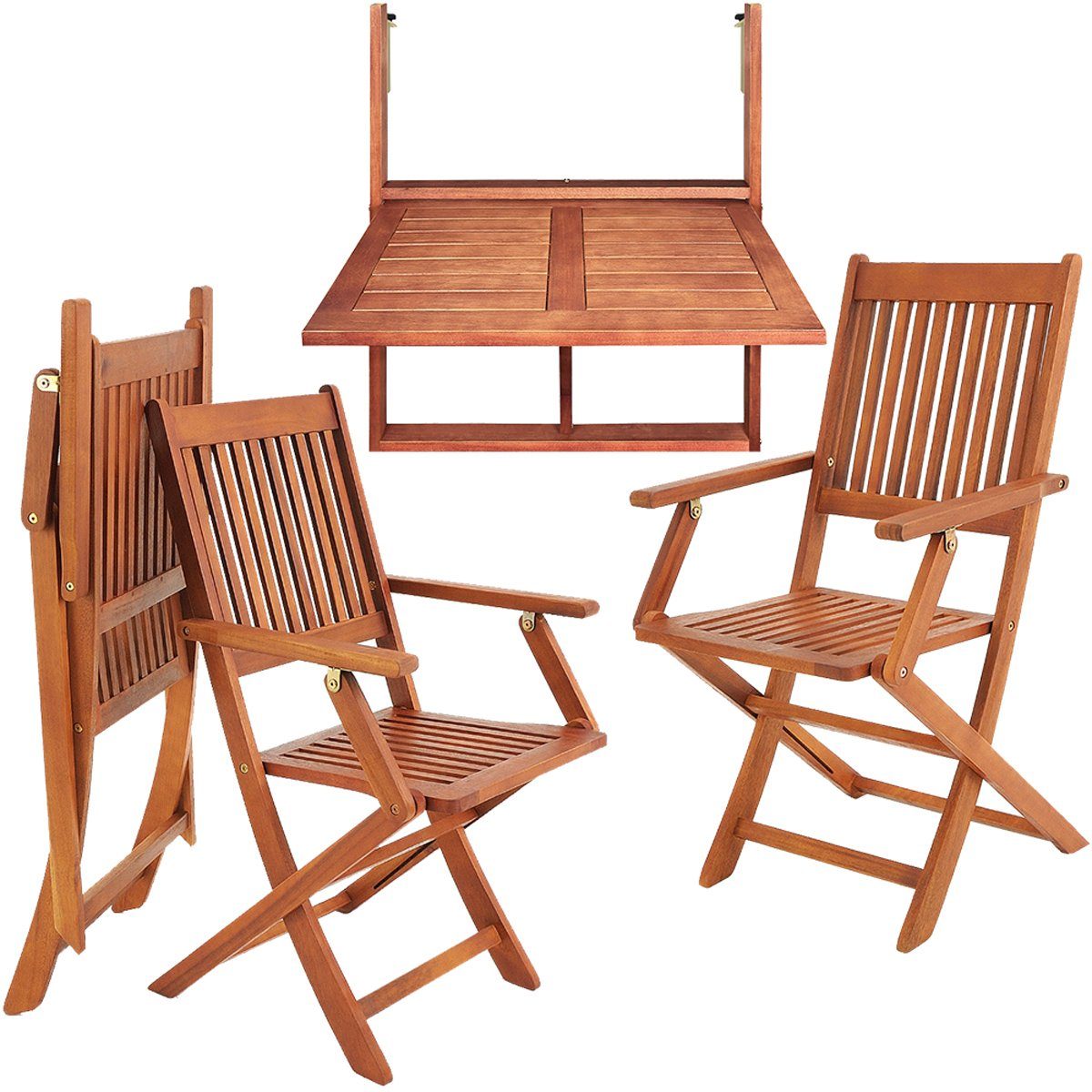 Casaria Balkonset, (3-tlg), Akazie Holz Wetterfest Klappbar 65x45x87cm FSC Hängetisch Klappstühle