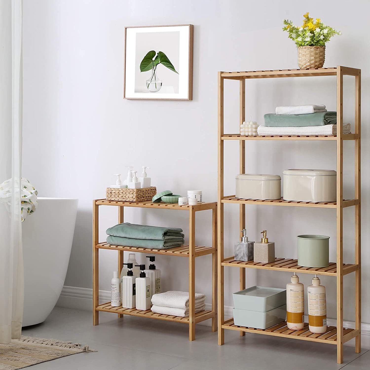 SONGMICS Badregal Badezimmerregal, Standregal aus Bambus, naturfarben
