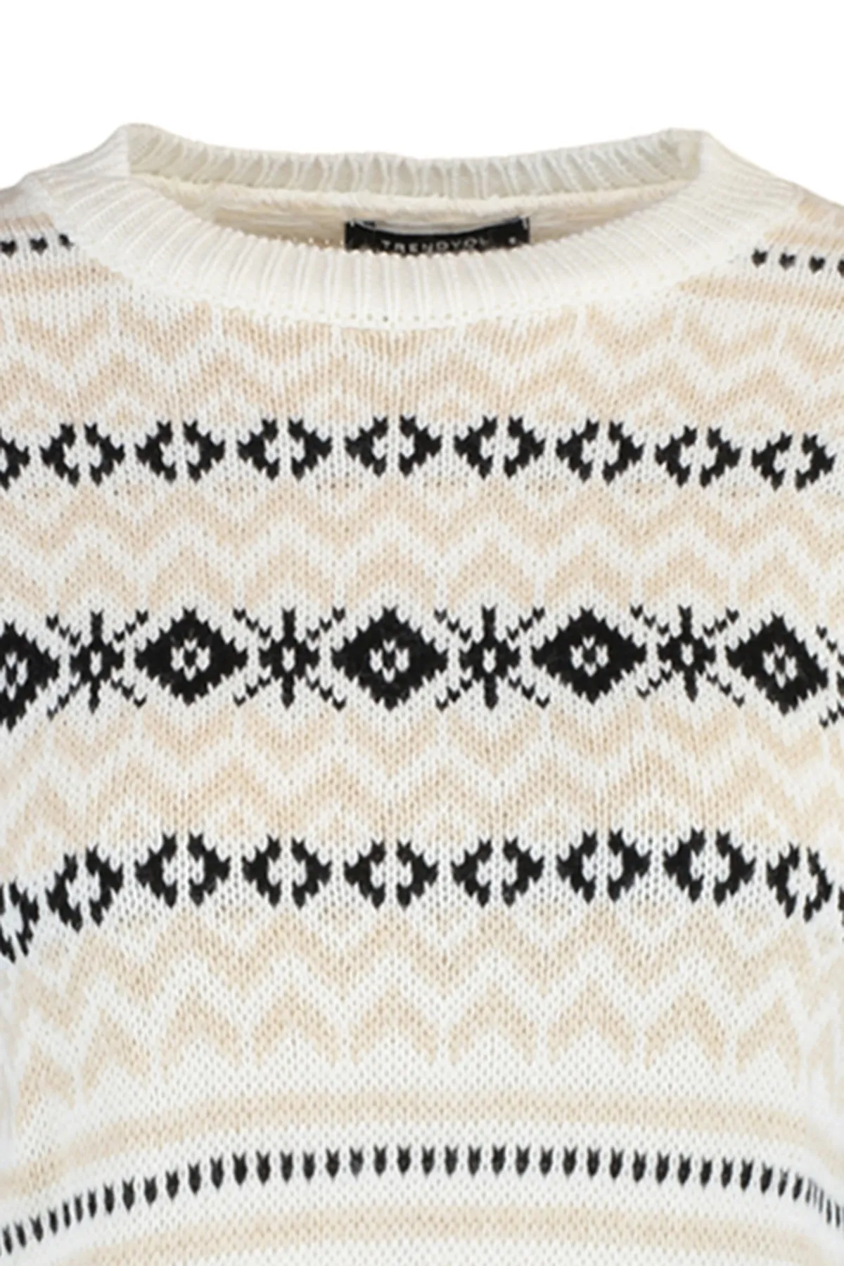 Trendyol Collection  Ecrufarbener Jacquard-Pullover TWOAW23KZ00289