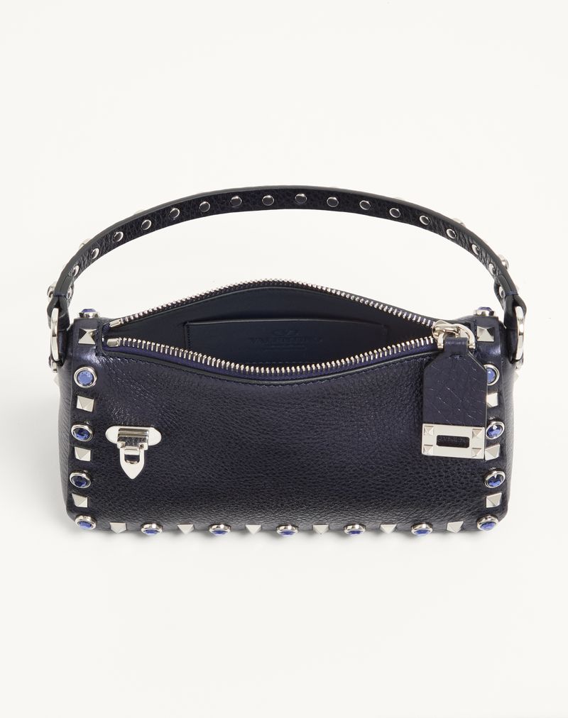 Valentino Garavani Rockstud Lille Skuldertaske i Lamineret Kalveskind med Cabochonsten