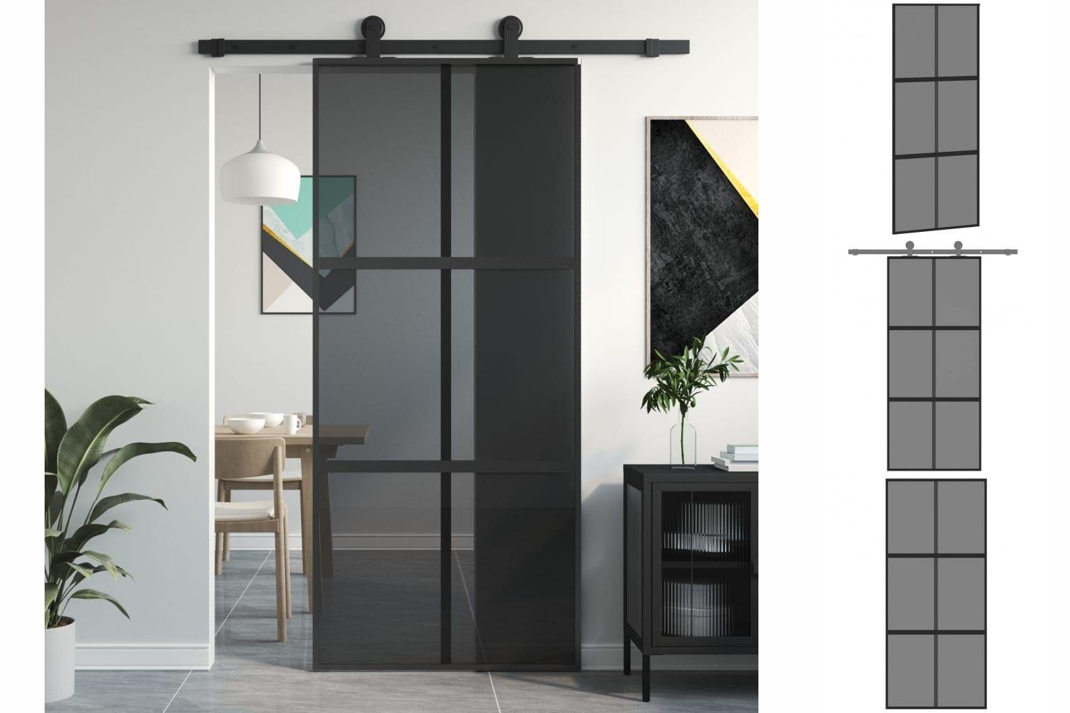 vidaXL Zimmertür Schiebetür Zimmertür Innentür Glas Schwarz 90x205 cm Hartglas und Alum