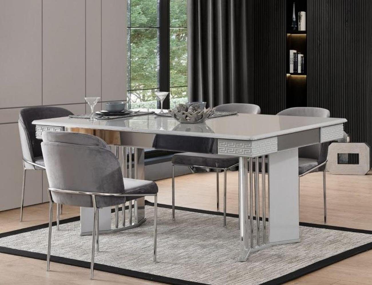 JVmoebel Esszimmer-Set Stuhlgruppe Essgruppe Esszimmer Esstisch Stühle Grau Holz Set 8tlg, (8-St., 1x Tisch + 6x Stühle + 1x Sideboard), Made in Europa