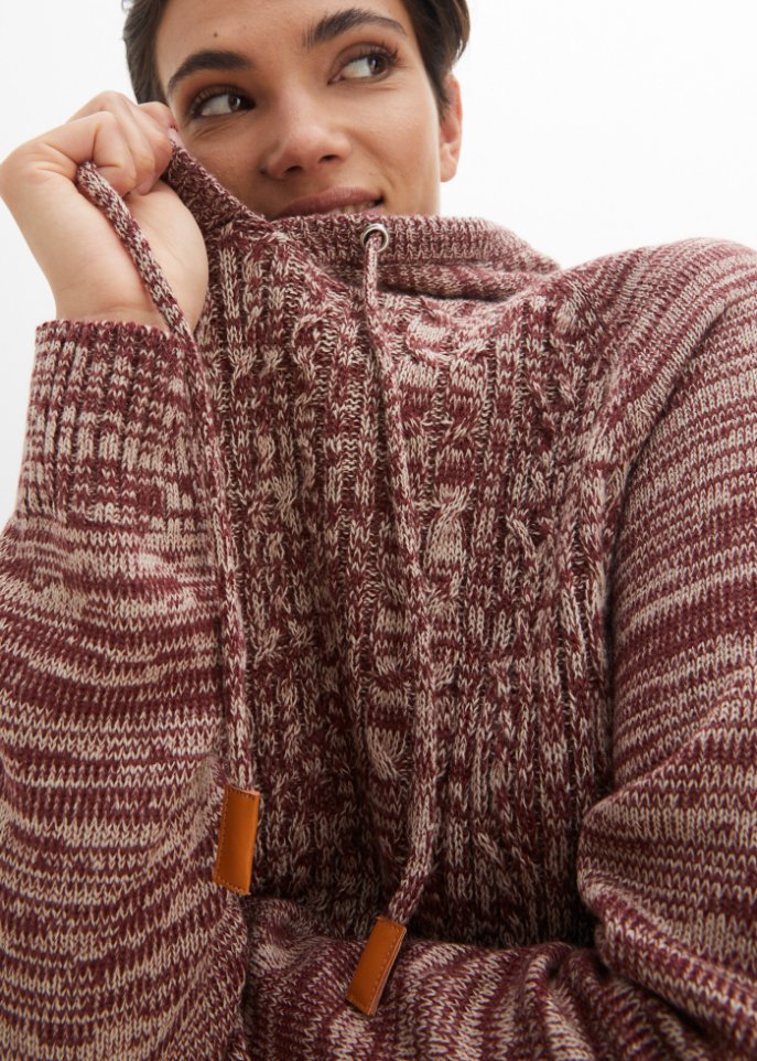 Kapuzen-Strickkleid mit Zopfmuster