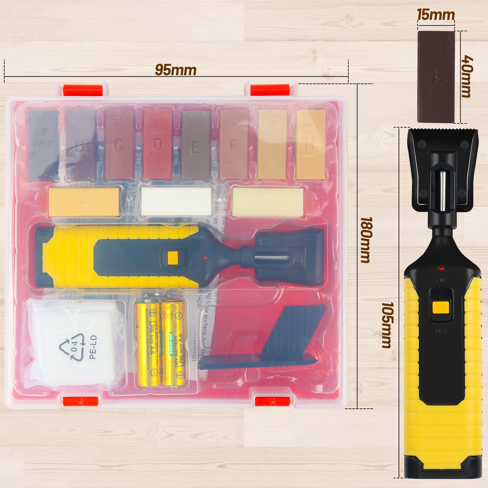 Lospitch Holz Bodenfliese Holz Reparatur Set WRS Fliesenreparaturset 11.fks, Farbe, Set, für Fliesen Kacheln & Steingut Reparaturset Fliesen