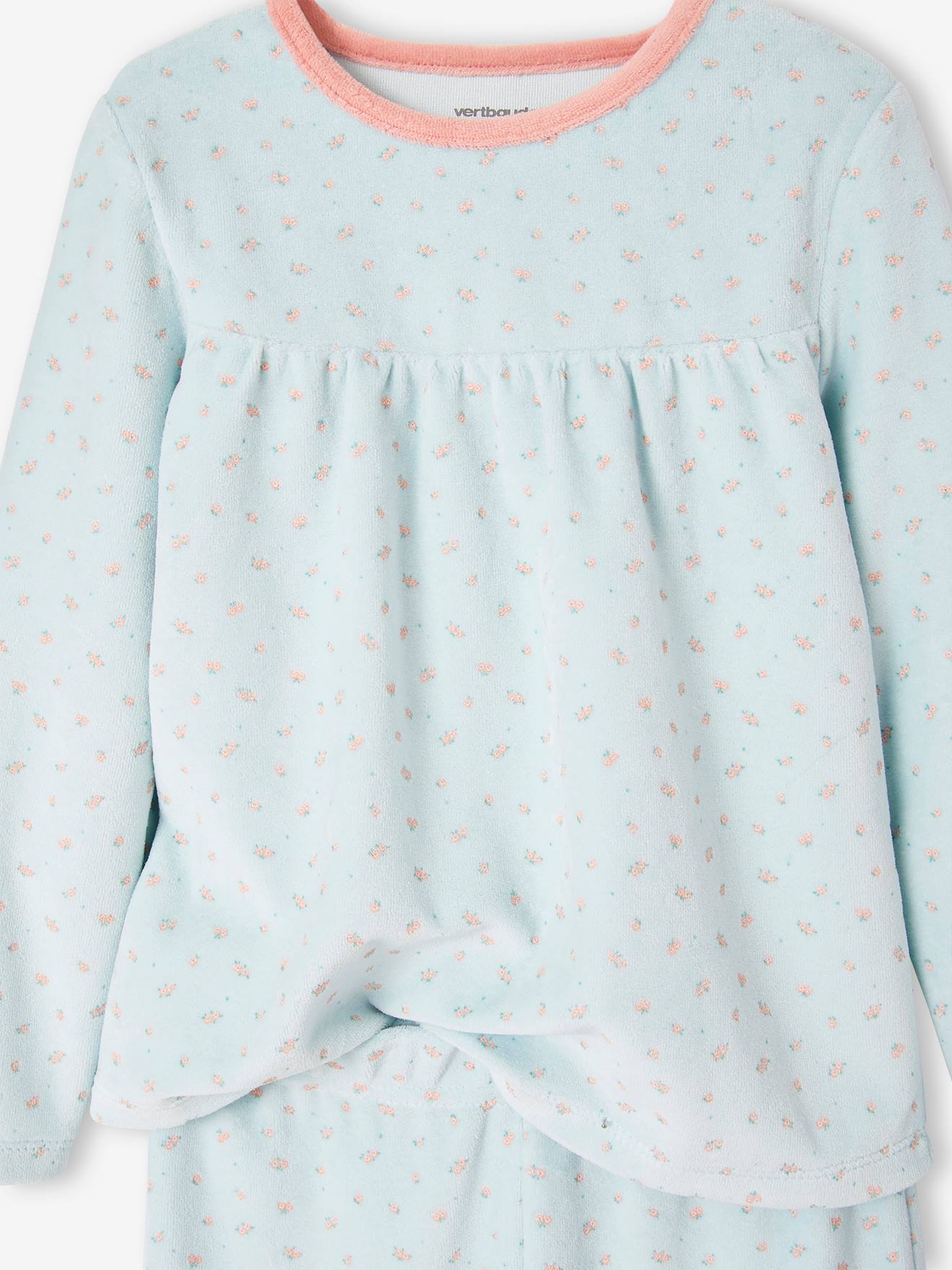 Vertbaudet 2er-Pack Mädchen Samt-Schlafanzüge, Blumen - aqua