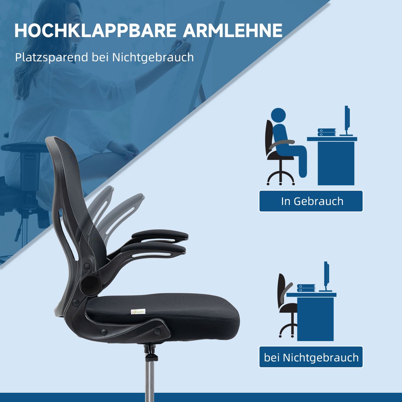 Vinsetto Zeichenstuhl, Höhenverstellbarer Bürostuhl, Ergonomischer Drehstuhl