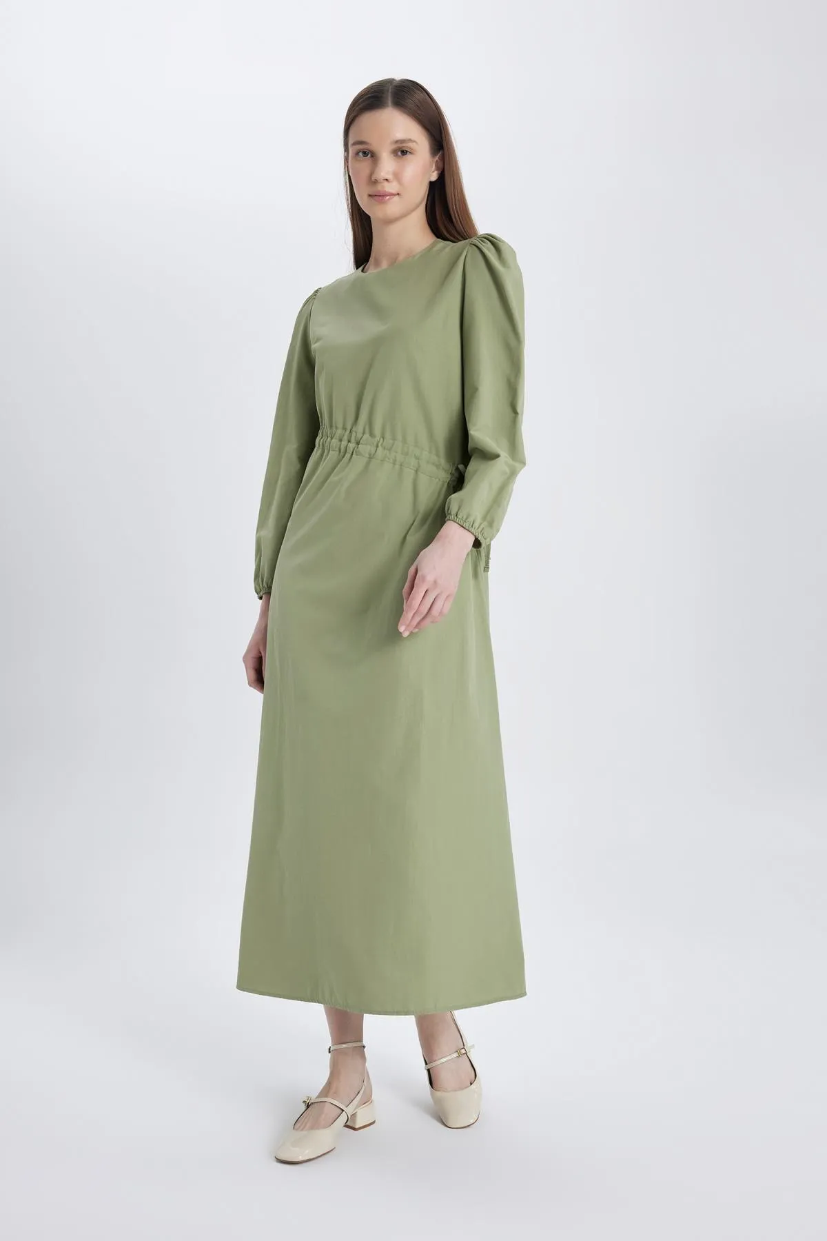 DeFacto  Popeline-Langarmkleid mit normaler Passform und Rundhalsausschnitt A9409ax24sp