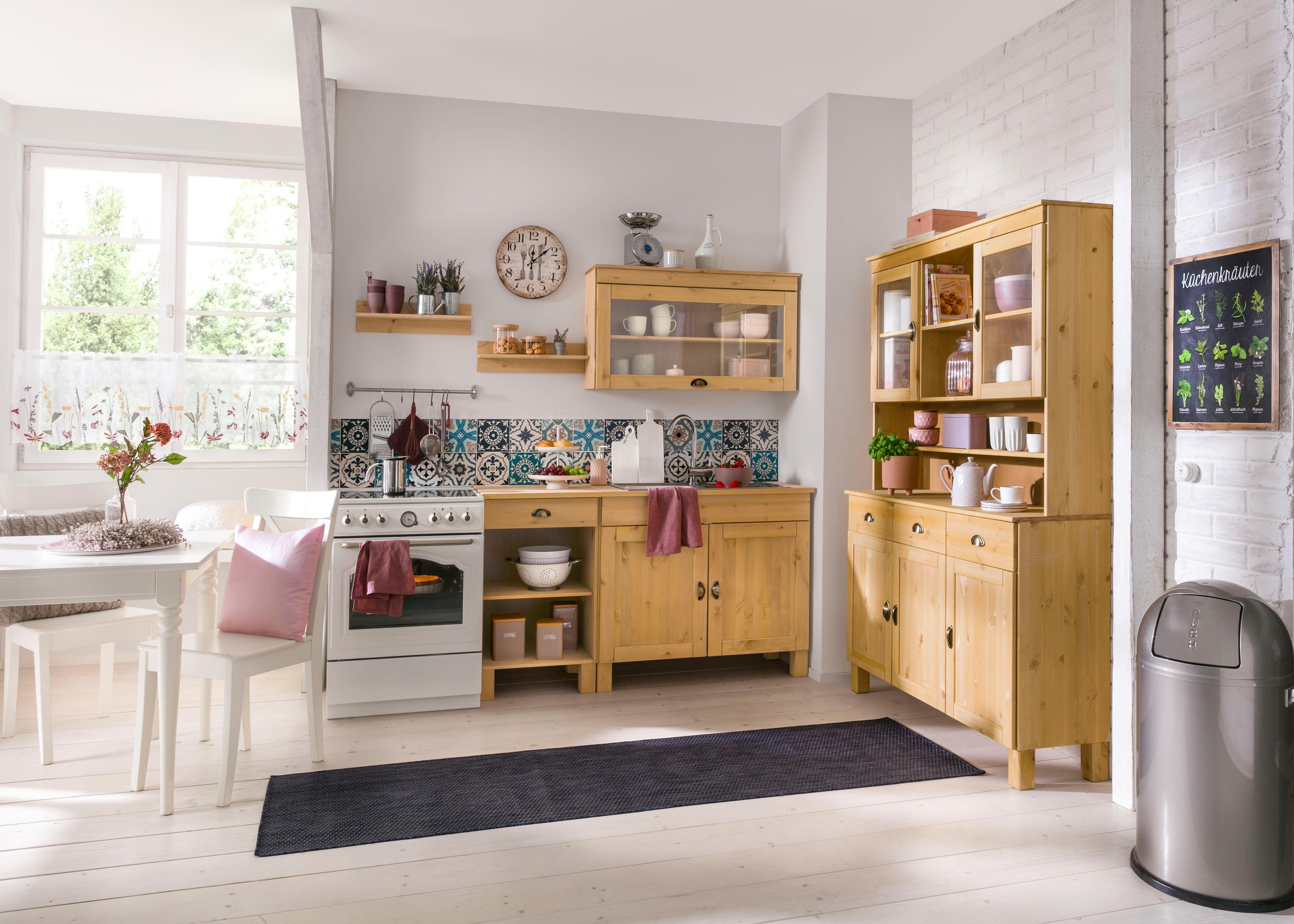 Home affaire Küchenbuffet Oslo 125 cm breit, aus massiver Kiefer, mit 2 Glastüren, Metallgriffe