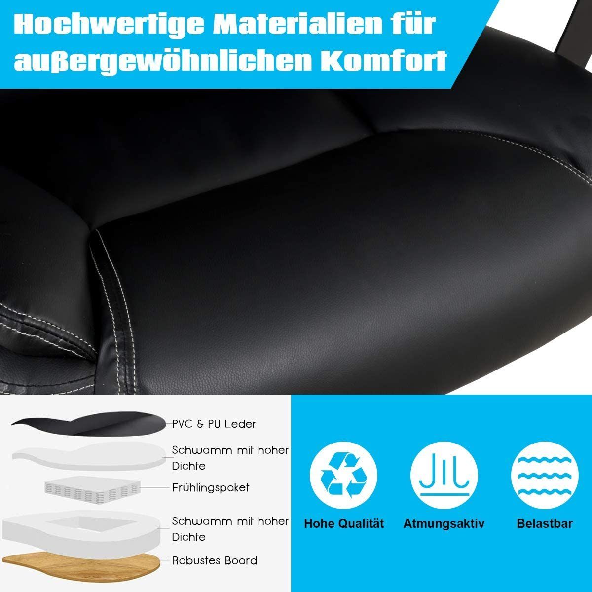 COSTWAY Chefsessel, höhenverstellbar, drehbar, mit Lehne, 220kg
