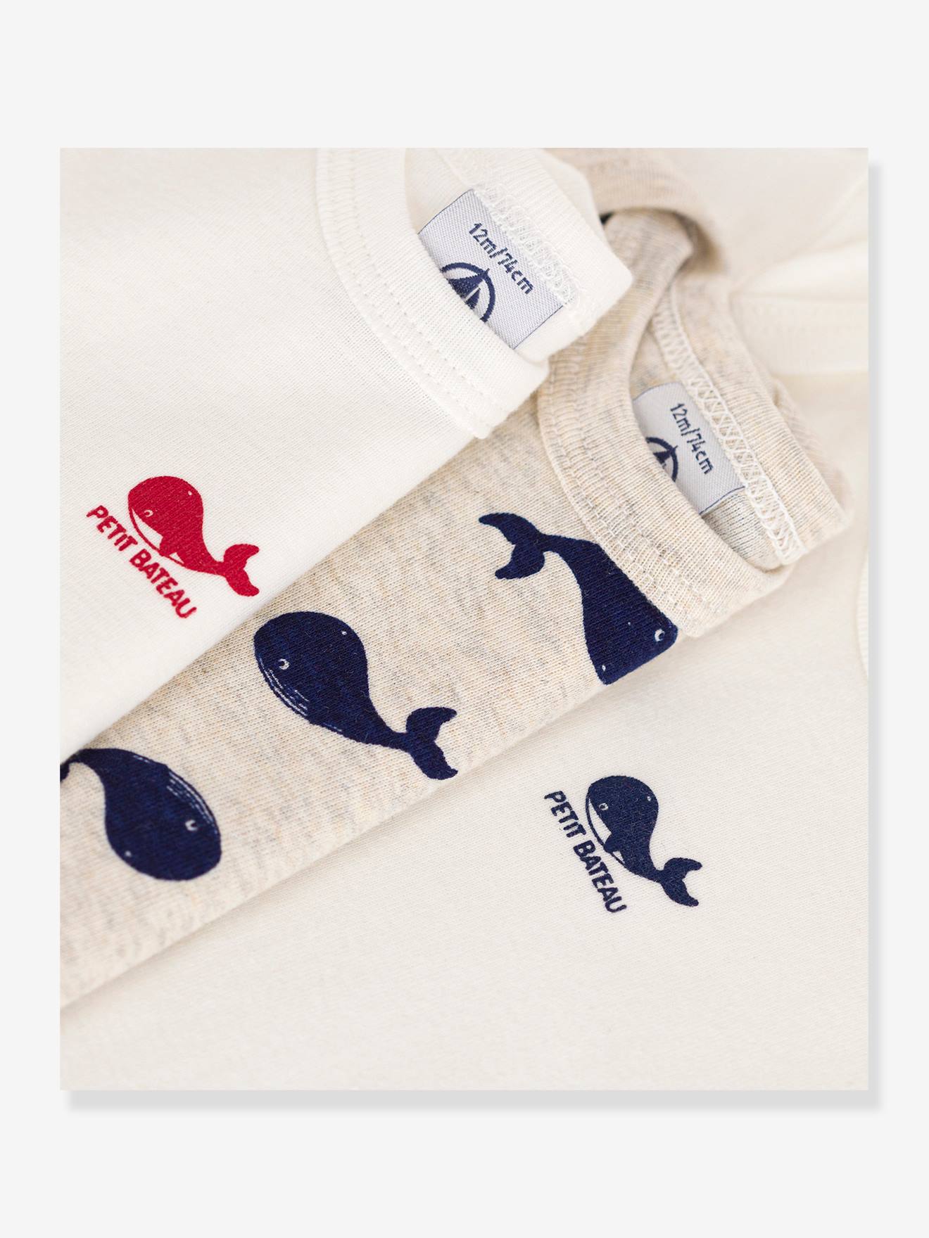 Petit Bateau 3er-Pack Baby Kurzarm-Bodys mit Walen PETIT BATEAU, Bio-Baumwolle - weiß
