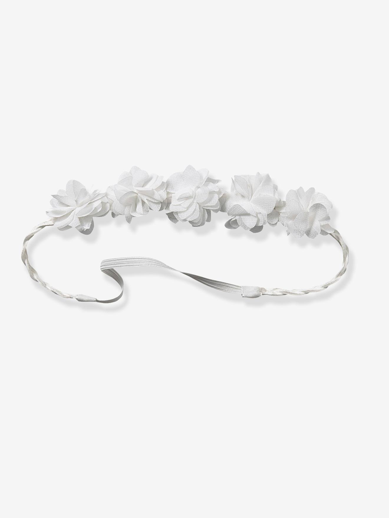 Headband tressé avec fleurs en tulle blanc
