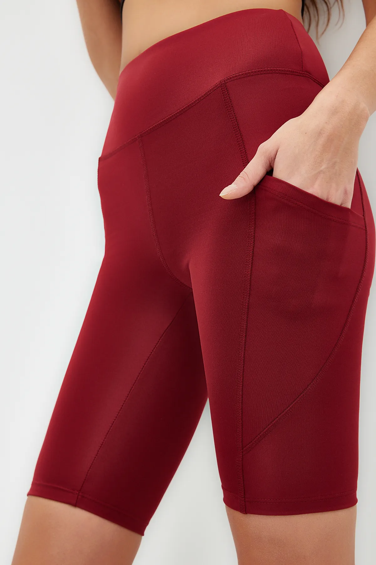 Trendyol Collection  Burgunder Restorer High Waist Tasche Detail Strick Sport Biker/Radfahrer/Kurze Leggings TWOAW21TA0064