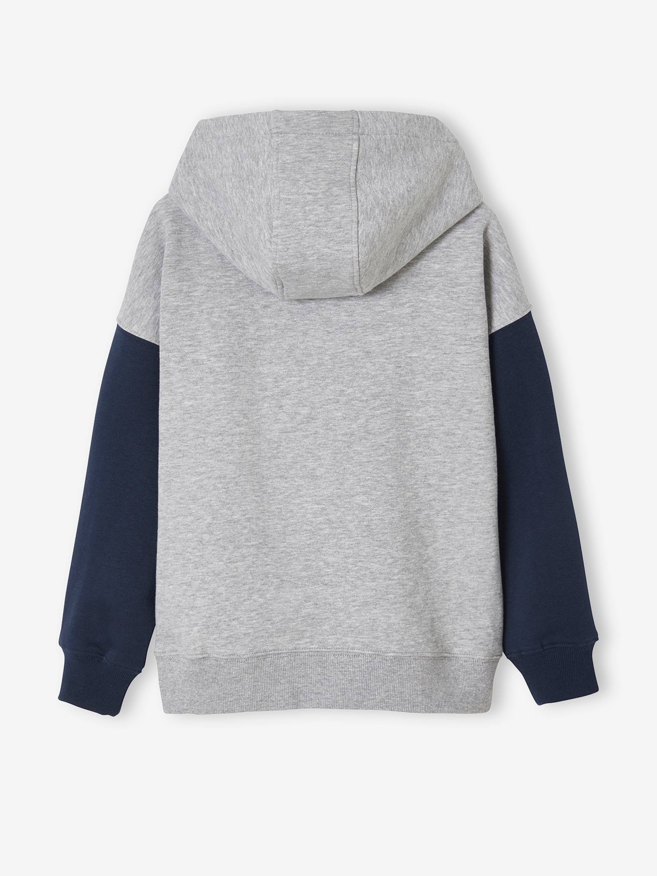 Sweat à capuche motif baseball manches contrastées garçon gris chiné moyen