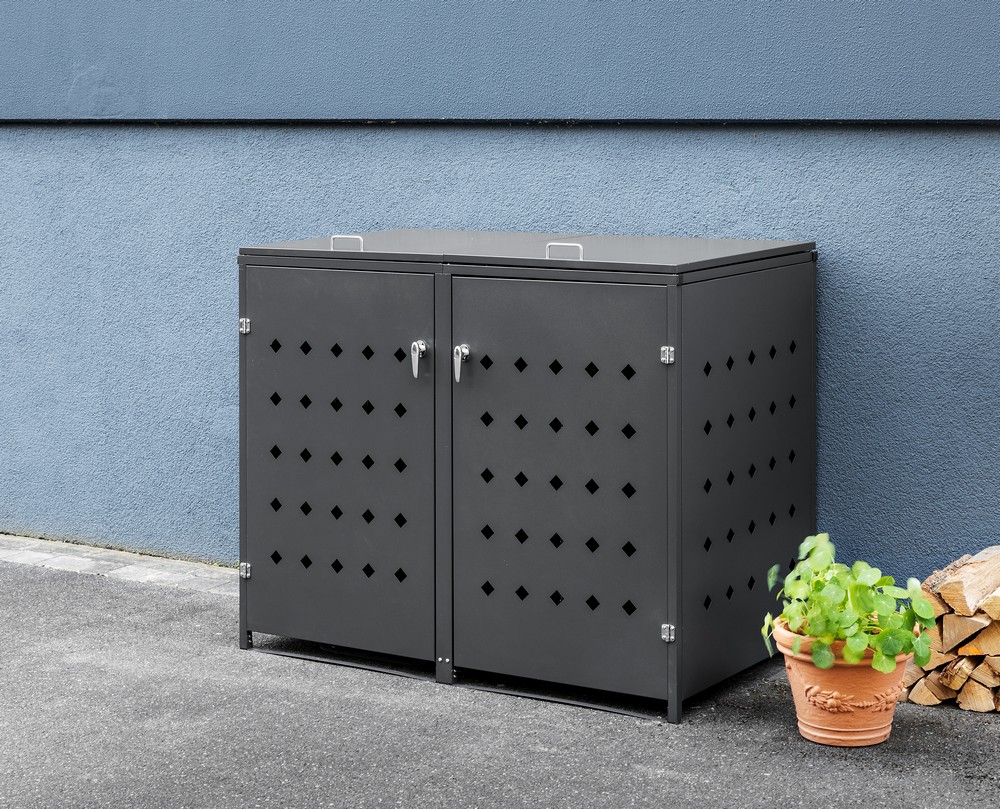 HC Garten & Freizeit Mülltonnenverkleidung 2er Mülltonnenbox Raute, Edelstahl Anthrazit